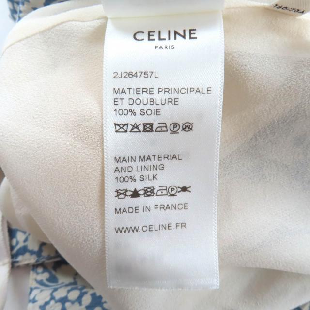 極美品★CELINE セリーヌ 2J264757L シルク100％ エディ期 フローラルプリント フレアスカート ライトブルー オフホワイト 38 正規品_7