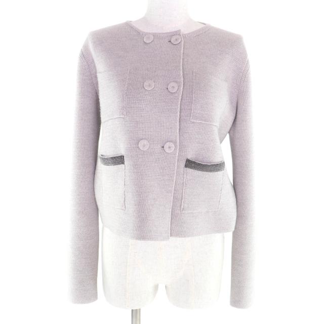 極美品★FABIANA FILIPPI ファビアナ フィリッピ GCD223F518H730 メリノウール100％ スタッズ付 ノーカラー ニット ジャケット 40 正規品
