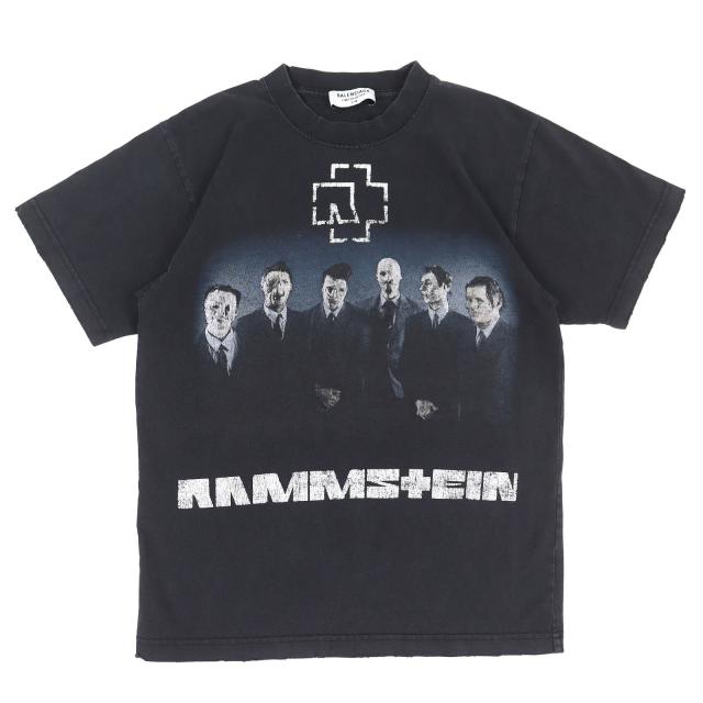 美品△BALENCIAGA バレンシアガ 21SS 670943 コットン100％ ラムシュタイン 世界400着限定 ヴィンテージ加工 半袖Ｔシャツ 黒 XXS 正規品