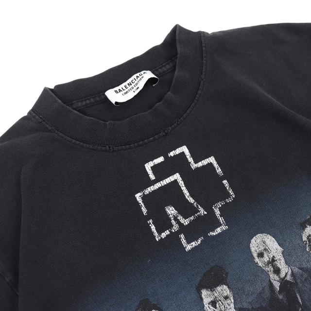 美品△BALENCIAGA バレンシアガ 21SS 670943 コットン100％ ラムシュタイン 世界400着限定 ヴィンテージ加工 半袖Ｔシャツ 黒 XXS 正規品_2