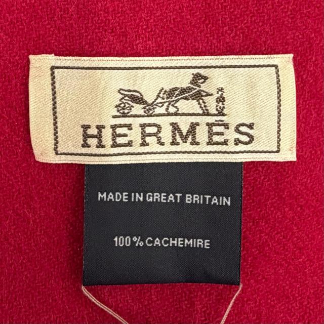 未使用品◇HERMES エルメス カシミヤ100％ ロゴ刺繍 フリンジ付き マフラー ストール レッド 箱付き 英国製 レディース_6