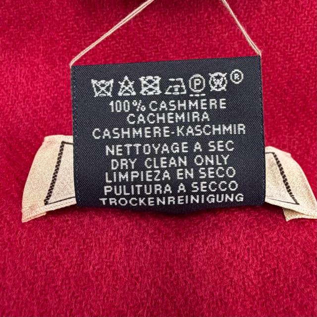 未使用品◇HERMES エルメス カシミヤ100％ ロゴ刺繍 フリンジ付き マフラー ストール レッド 箱付き 英国製 レディース_7