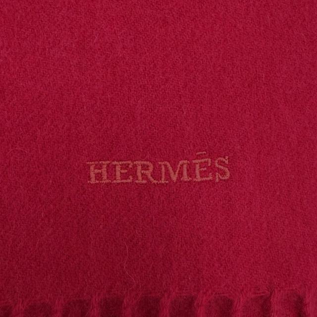 未使用品◇HERMES エルメス カシミヤ100％ ロゴ刺繍 フリンジ付き マフラー ストール レッド 箱付き 英国製 レディース_5
