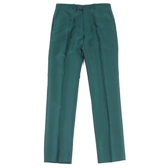 未使用品△GUCCI グッチ 649614 シルク混 センタープレス スラックス パンツ 裾未処理 グリーン 48 ハンガー付き イタリア製 正規品 メンズ