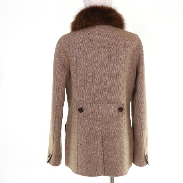 極美品☆BURBERRY LONDON バーバリーロンドン ウール カシミヤ フォックスファー・ロゴボタン付 コート ブラウン系 40 正規品 レディース_2