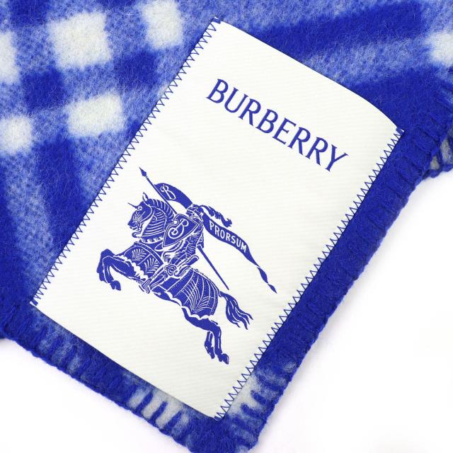 未使用品△BURBERRY バーバリー 8075628 チェック フーデッド スカーフ ウール100% ホースシェイプピン マフラー ブルー 195×30cm 正規品_7