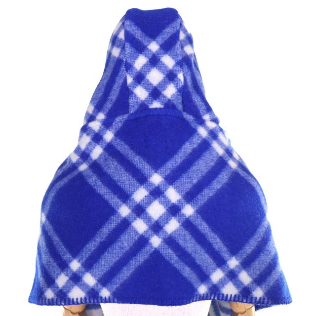 未使用品△BURBERRY バーバリー 8075628 チェック フーデッド スカーフ ウール100% ホースシェイプピン マフラー ブルー 195×30cm 正規品_4