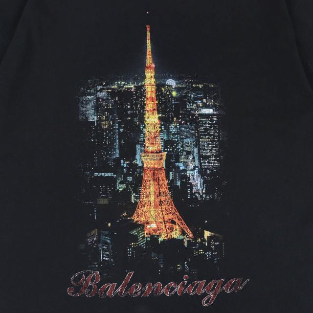美品△BALENCIAGA バレンシアガ 24SS 739037 銀座店OPEN記念 東京タワープリント ダメージ加工 オーバーサイズ 半袖Ｔシャツ 黒 1 正規品_3