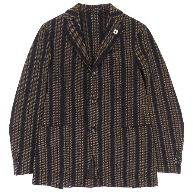 極美品△LARDINI ラルディーニ JU903AQ43 ウール コットン MOWEAR ブートニエール付 ストライプ 総柄 テーラードジャケット 46 正規品
