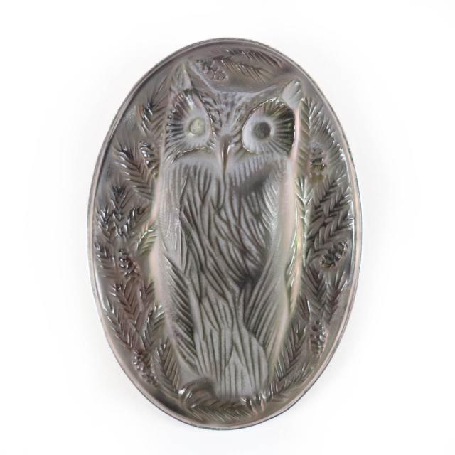 良品☆LALIQUE ラリック クリスタル 希少 フクロウ バード ブローチ アクセサリー シルバー ケース付き レディース