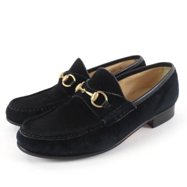 美品☆GUCCI グッチ ヴィンテージ 100-0255 ホースビット スウェードレザー ローファー ブラック ゴールド金具 6 イタリア製 レディース