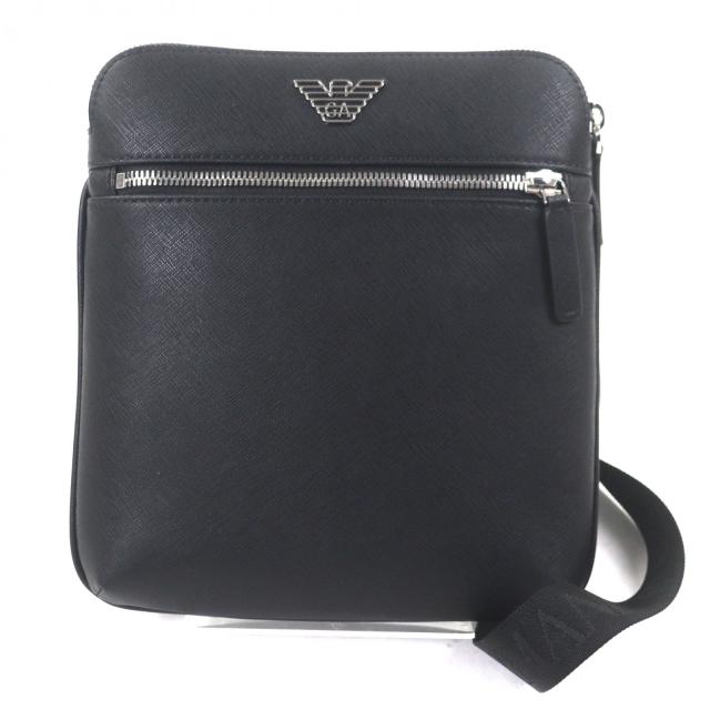 未使用品▼EMPORIO ARMANI エンポリオ アルマーニ レザー イーグルロゴ ボディバッグ ショルダーバッグ ブラック シルバー金具 メンズ