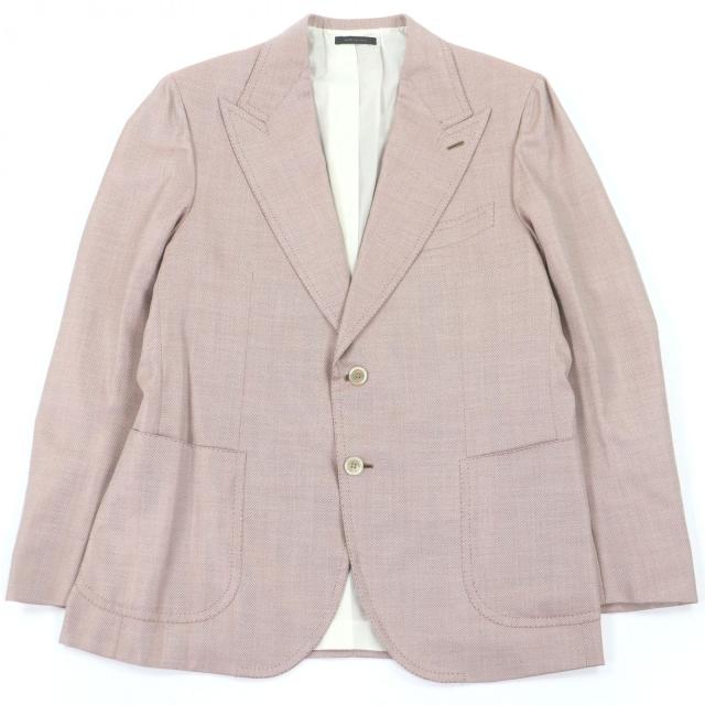 極美品□Brioni ブリオーニ 2021年製 カシミヤ シルク シングル ブレザー テーラードジャケット ピンク 50 イタリア製 正規品 メンズ