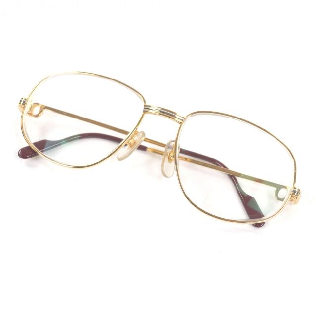 良品□Cartier カルティエ ヴィンテージ 2Cデコール トリニティ メガネ 眼鏡 アイウェア ゴールド ボルドー 56□18 度入り フランス製