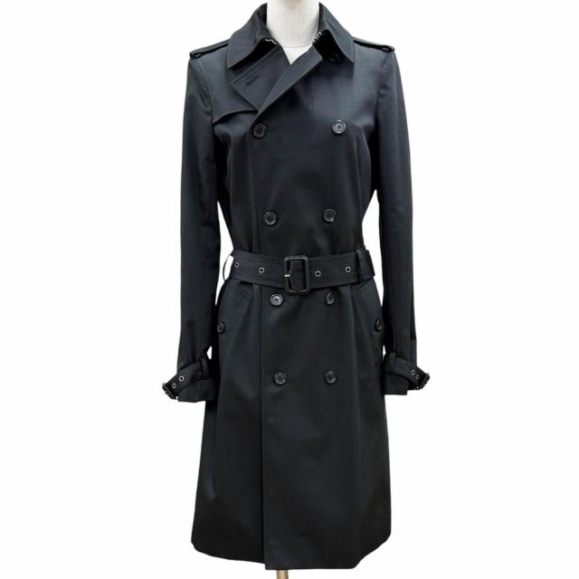 極美品◇SAINT LAURENT PARIS サンローランパリ 507530 ロゴボタン レザー使い ベルト付き トレンチコート 黒 36 伊製 正規品 レディース