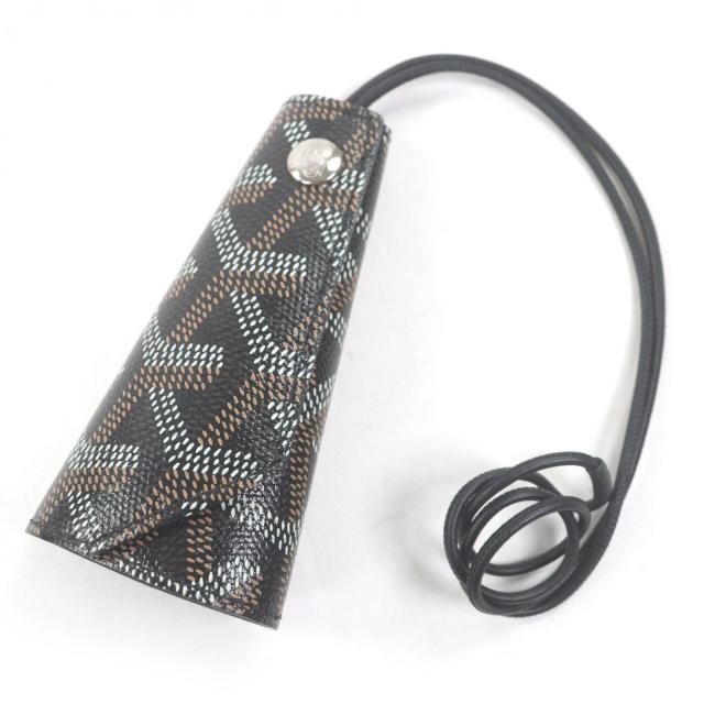 美品□GOYARD ゴヤール シャンベラン ゴヤールディンキャンバス レザー キーチャーム バッグチャーム ブラック系 フランス製 メンズ