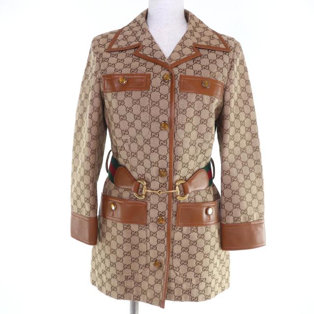 未使用品☆GUCCI グッチ 682302 ホースビット金具ウェブラインベルト付 GGキャンバス ジャケット ブラウン系 38 正規品 レディース 84,700円