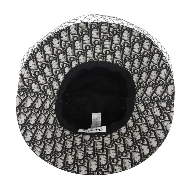 極美品▲Christian Dior クリスチャンディオール 95TDD924G130 Teddy-D ベール付き ワイドブリム ボブハット 57 正規品　_3