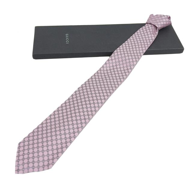 未使用品▲GUCCI グッチ 386488 シルク キュプラ GGジャガード ネクタイ ピンク グレー 148×8cm 箱付き イタリア製 正規品 メンズ 未使用品△GUCCI グッチ 386488 シルク100％ GGジャガード ネクタイ