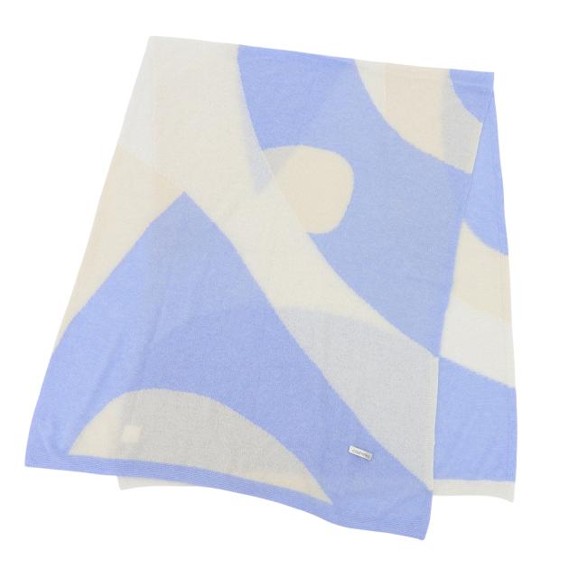 未使用品▲cashmika カシミカ カシミヤ100％ ロゴタグ付き マフラー ストール ライトブルー オフホワイト F レディース 定価63800円