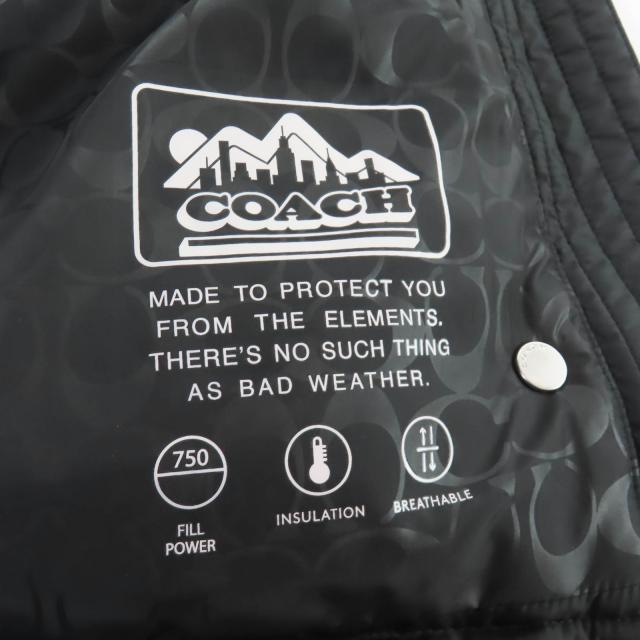 極美品★COACH コーチ CV308 パッファー ベスト レザーロゴパッチ 裏地シグネチャー柄 スタンドカラー ダウンベスト ブラック S 正規品_8