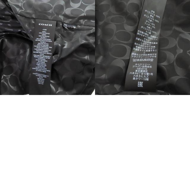 極美品★COACH コーチ CV308 パッファー ベスト レザーロゴパッチ 裏地シグネチャー柄 スタンドカラー ダウンベスト ブラック S 正規品_9