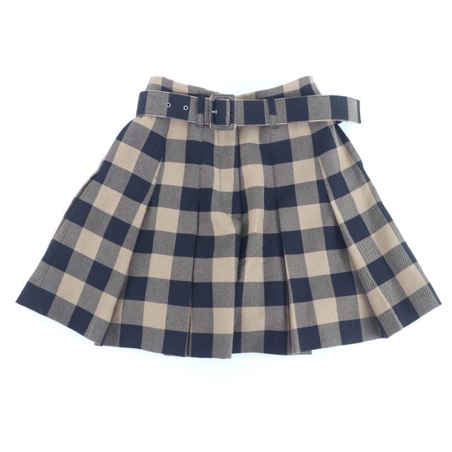極美品★Christian Dior クリスチャンディオール 041P17A1184 ウール100％ ベルト付 ブロックチェック柄 キュロットスカート 42 正規品