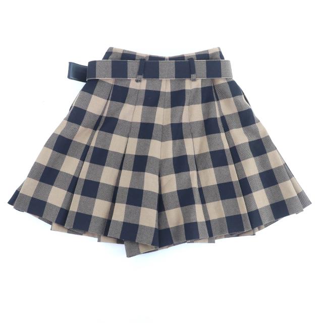 極美品★Christian Dior クリスチャンディオール 041P17A1184 ウール100％ ベルト付 ブロックチェック柄 キュロットスカート 42 正規品_1
