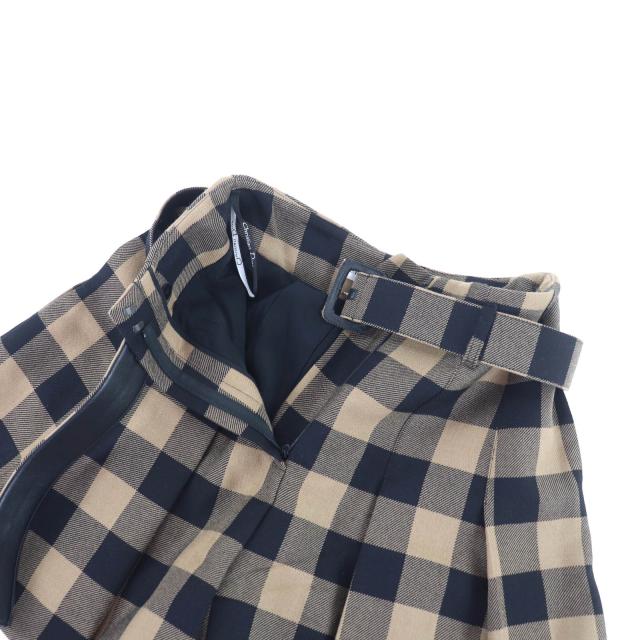 極美品★Christian Dior クリスチャンディオール 041P17A1184 ウール100％ ベルト付 ブロックチェック柄 キュロットスカート 42 正規品_2