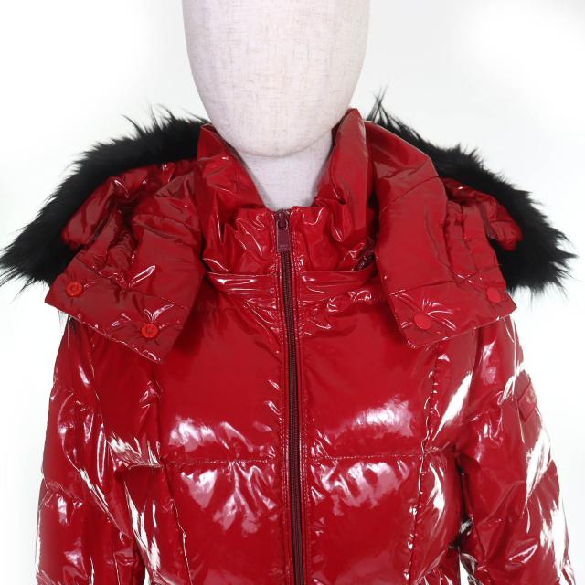 極美品△TATRAS タトラス 20AW LTLA20A4173 ロゴワッペン エコファー・フード付 エナメル ダウンジャケット レッド 04 正規品 レディース_3