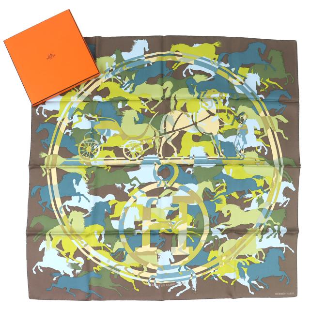 極美品△HERMES エルメス EX LIBRIS EN CAMOUFLAGE エクスリブリスのカモフラージュ シルク100％ カレ90 スカーフ マルチカラー 箱付き_1