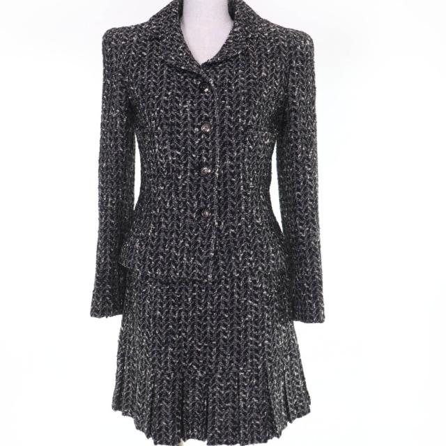極美品☆CHANEL シャネル ヴィンテージ 97A P09701V05906 ココボタン ツイード ジャケット スカート セットアップ 38 フランス製 正規品