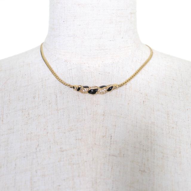 極美品☆Christian Dior クリスチャンディオール ヴィンテージ ラインストーン ネックレス アクセサリー ゴールド ブラック レディース_1