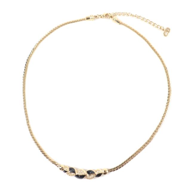 極美品☆Christian Dior クリスチャンディオール ヴィンテージ ラインストーン ネックレス アクセサリー ゴールド ブラック レディース