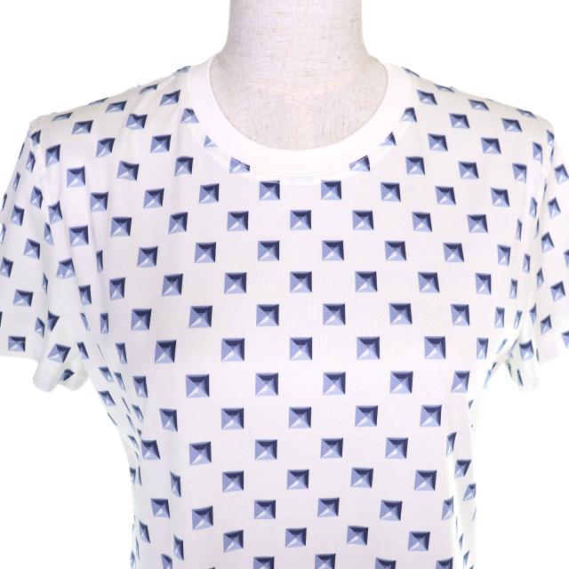 極美品△HERMES エルメス 25SS 5E4637DG Clou Medor Interlock クル メドール インターロック ブランセル 半袖Ｔシャツ 白 青 38 正規品