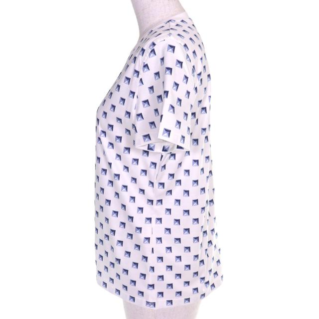極美品△HERMES エルメス 25SS 5E4637DG Clou Medor Interlock クル メドール インターロック ブランセル 半袖Ｔシャツ 白 青 38 正規品