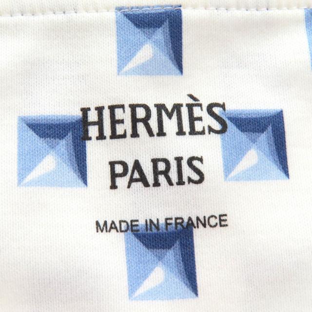 極美品△HERMES エルメス 25SS 5E4637DG Clou Medor Interlock クル メドール インターロック ブランセル 半袖Ｔシャツ 白 青 38 正規品