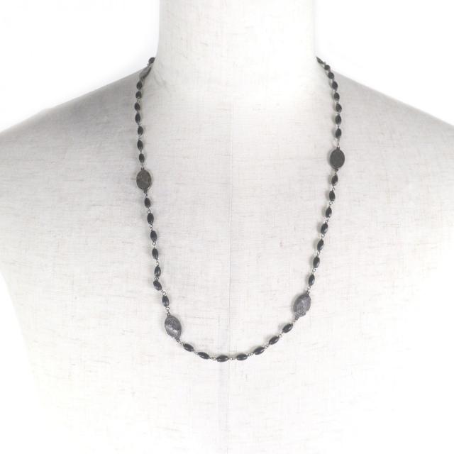 極美品□GUCCI グッチ AG925 クレストプレート ロングネックレス アクセサリー シルバー ブラック イタリア製 総重量35g メンズオススメ_1