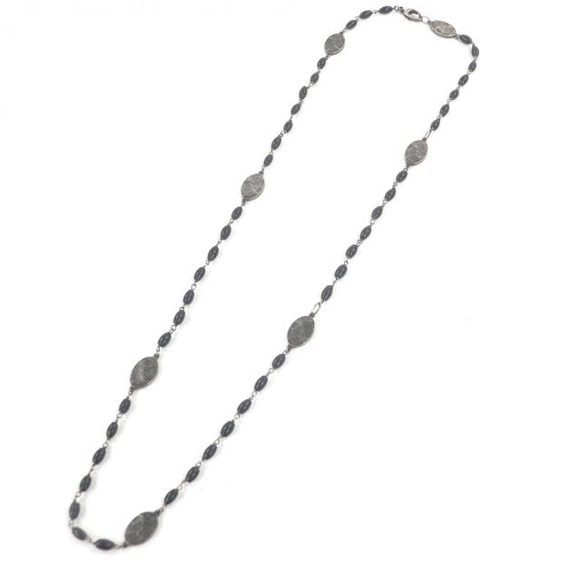 極美品□GUCCI グッチ AG925 クレストプレート ロングネックレス アクセサリー シルバー ブラック イタリア製 総重量35g メンズオススメ_2