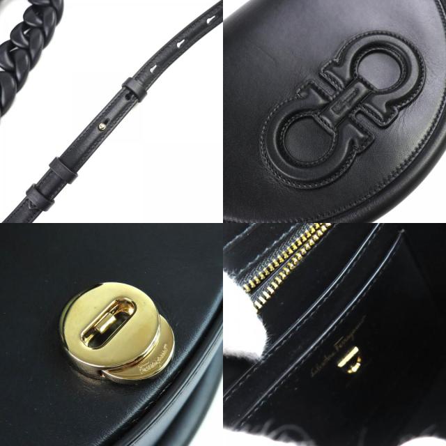 美品△Salvatore Ferragamo サルヴァトーレフェラガモ 212748 AURA オーラ ガンチーニ 2WAY レザー ハンドバッグ ショルダーバッグ 黒_8