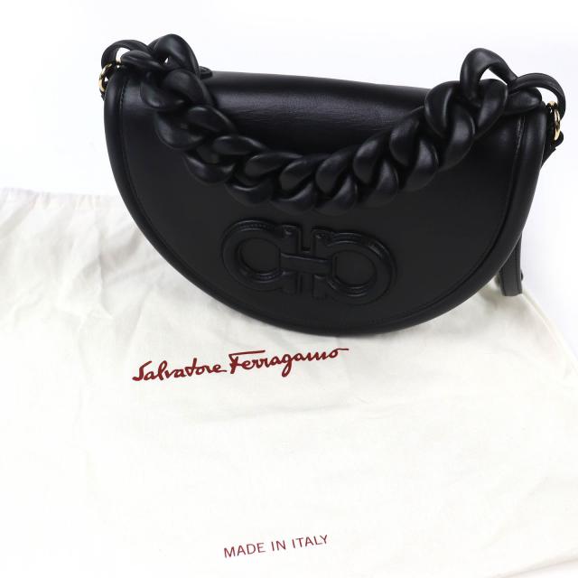 美品△Salvatore Ferragamo サルヴァトーレフェラガモ 212748 AURA オーラ ガンチーニ 2WAY レザー ハンドバッグ ショルダーバッグ 黒_1