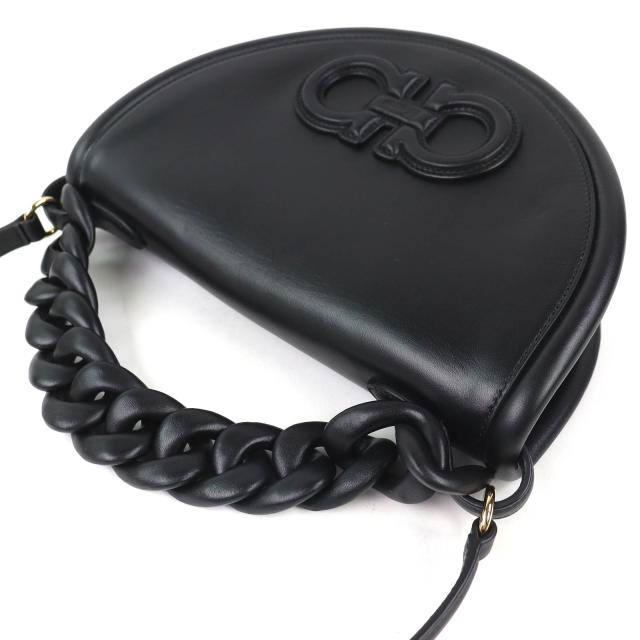 美品△Salvatore Ferragamo サルヴァトーレフェラガモ 212748 AURA オーラ ガンチーニ 2WAY レザー ハンドバッグ ショルダーバッグ 黒_4