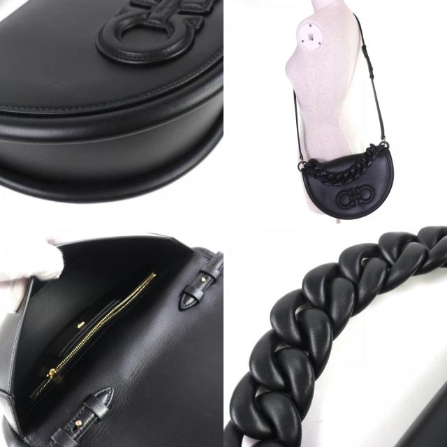 美品△Salvatore Ferragamo サルヴァトーレフェラガモ 212748 AURA オーラ ガンチーニ 2WAY レザー ハンドバッグ ショルダーバッグ 黒_7