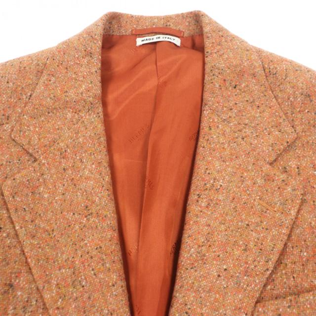 美品▼HERMES エルメス カシミヤ100% ツイード シングルジャケット ブレザー テーラードジャケット オレンジ 48 イタリア製 メンズ_1