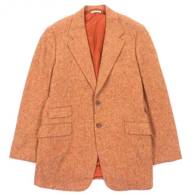 美品▼HERMES エルメス カシミヤ100% ツイード シングルジャケット ブレザー テーラードジャケット オレンジ 48 イタリア製 メンズ