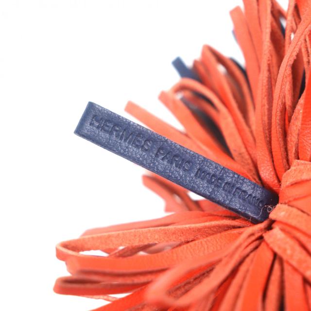 【ドンドン見直し】良品▼HERMES エルメス カルメン レザー フリンジ キーホルダー バッグチャーム ネイビー オレンジ 箱付 仏製 メンズ_5
