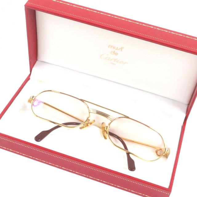 良品□Cartier カルティエ トリニティ ツーブリッジ メガネ 眼鏡 アイウェア ゴールド ボルドー 55□20-140 度入り フランス製 メンズ