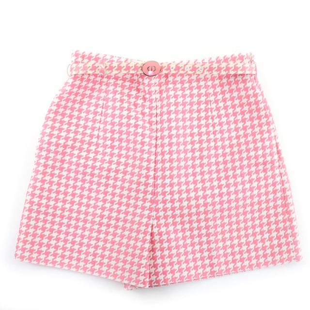 極美品★Christian Dior クリスチャンディオール 211P11A3486 ベルト付 千鳥格子柄 ショートパンツ ピンク ホワイト 40 伊製 正規品