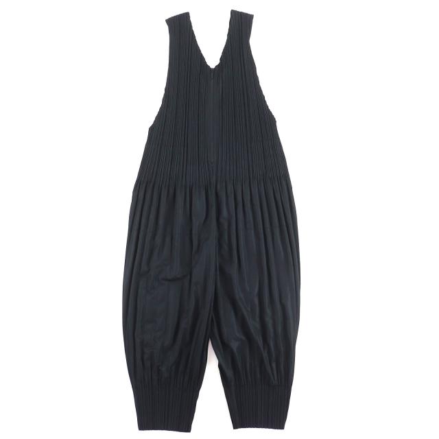 美品△PLEATS PLEASE プリーツプリーズ イッセイミヤケ PP53-JI404 フロントジップ Vネック サロペット ツナギ オールインワン 3 正規品