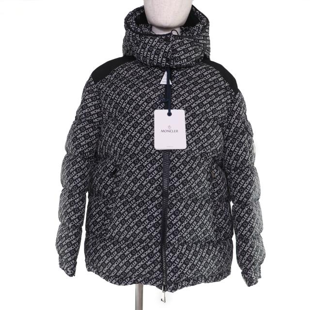未使用品☆MONCLER モンクレール 2022年製 MAIRE ロゴワッペン・フード付 ロゴ総柄 ダウンジャケット ブラック 3 正規品 レディース
